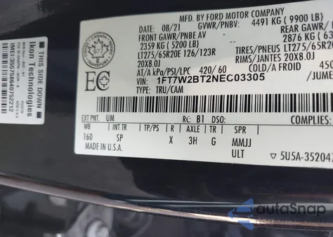 2022 Ford F-250 King Ranch из США, поврежденный, VIN 1FT7W2BT2NEC03305